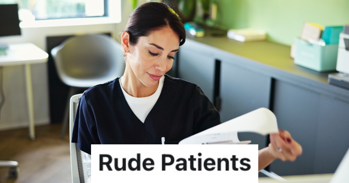 A Worker In A Doctors Office Had To Deal With A Rude Couple Who Got Upset With Her For No Reason woman looking at a file