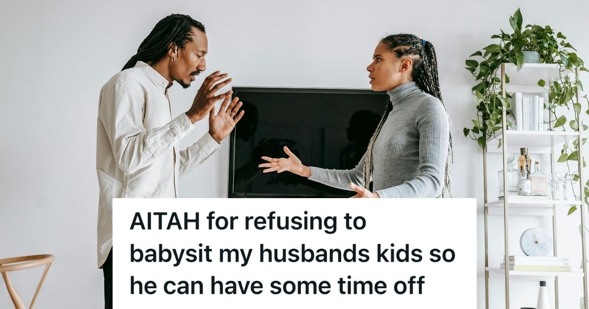 Woman Who Had Been Clear From The Start About Not Babysitting Her Husbands Kids Was Hit With A Last Minute Plead So Her Husband Could Party, But She Held Her Ground And Let Him Figure Out His Own Childcare man and woman arguing in front of tv