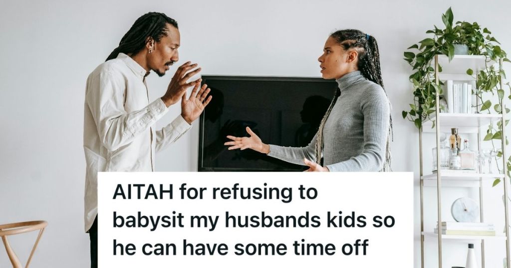 man and woman arguing in front of tv
