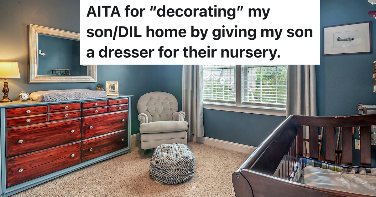 baby nursery with dresser, crib and recliner/rocker