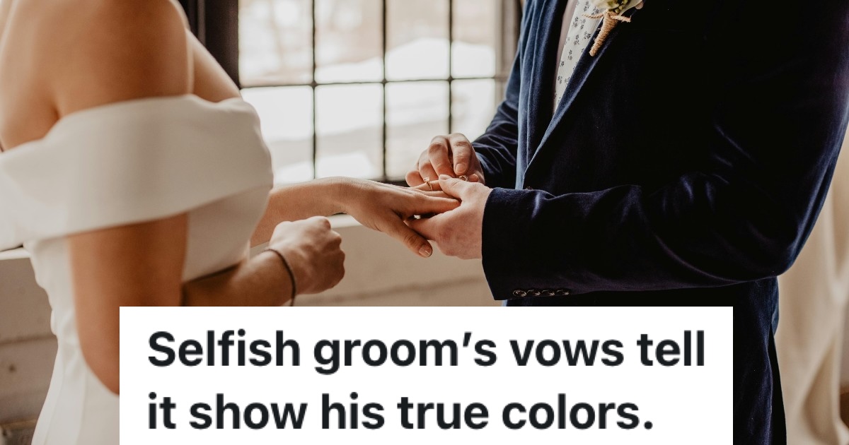 groom putting ring on bride's finger