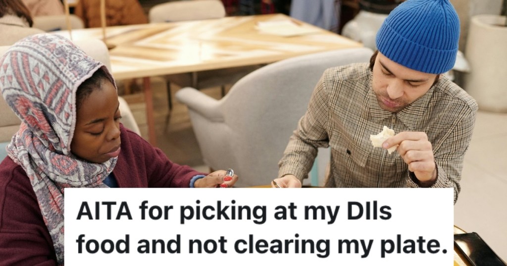 man and woman eating together