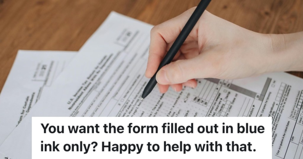 woman filling out a form with a black pen