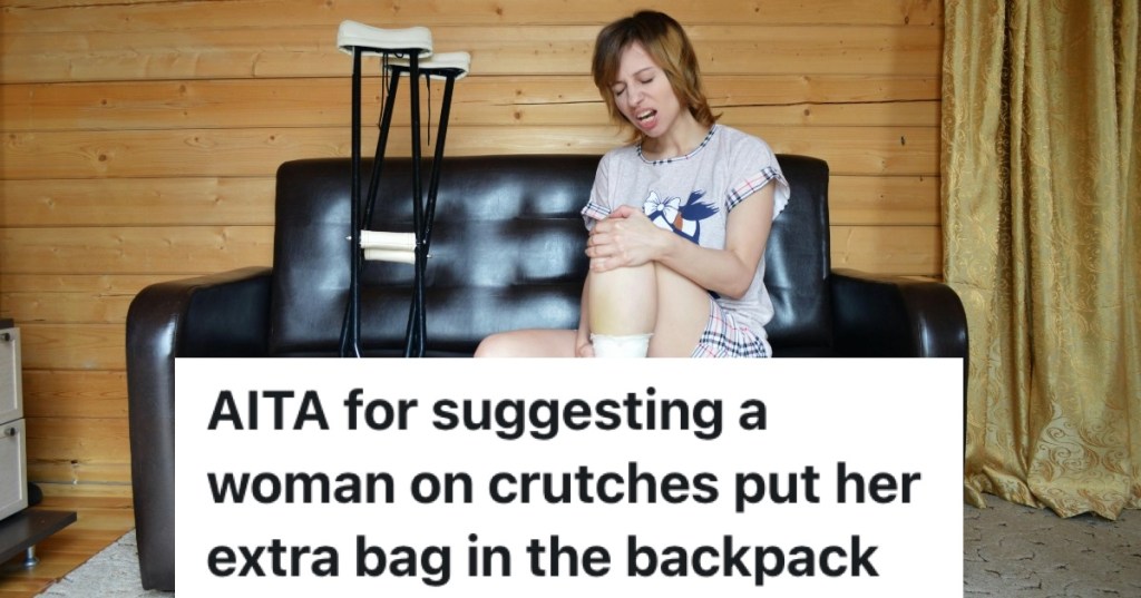 woman with sore leg and crutches