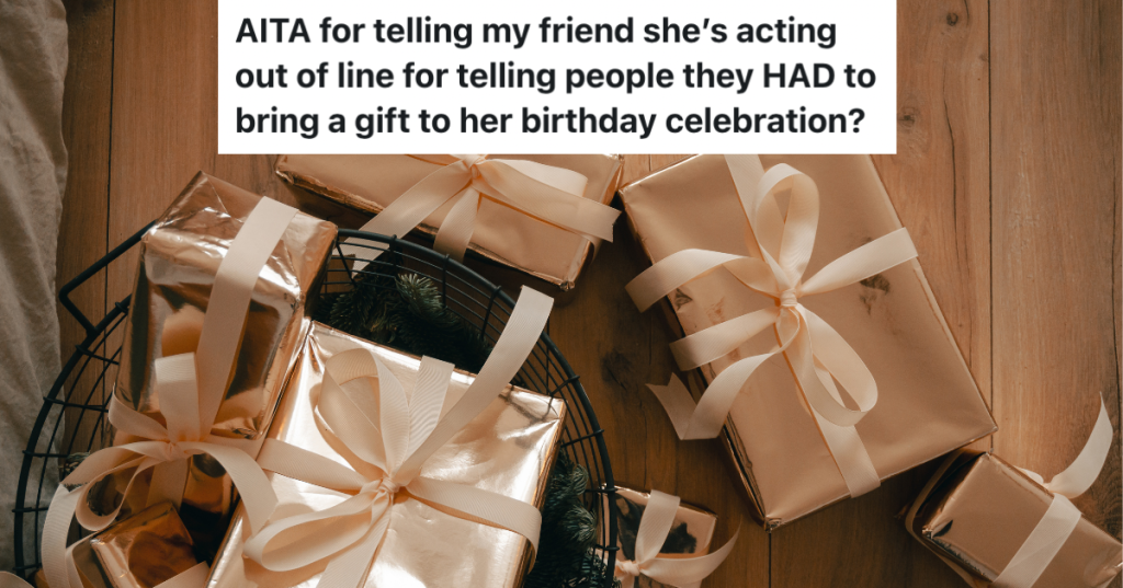 A pile of gold wrapped presents.