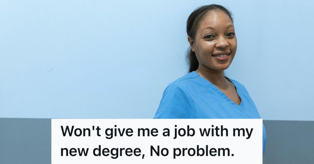 smiling nurse in blue scrubs