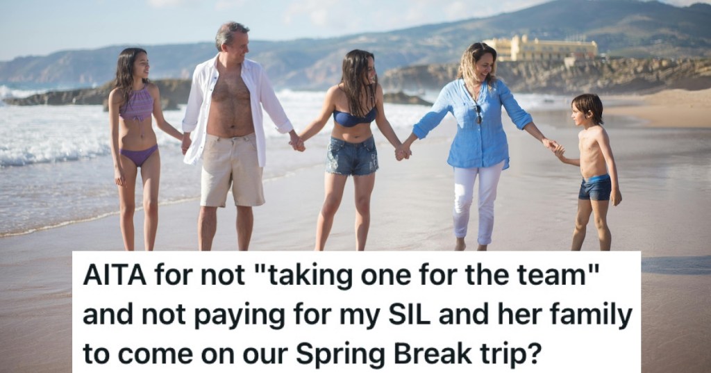 A family of five on a beach