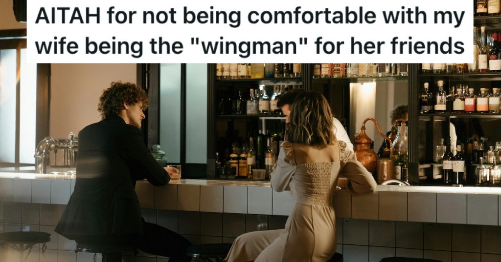 A woman and a man in a bar