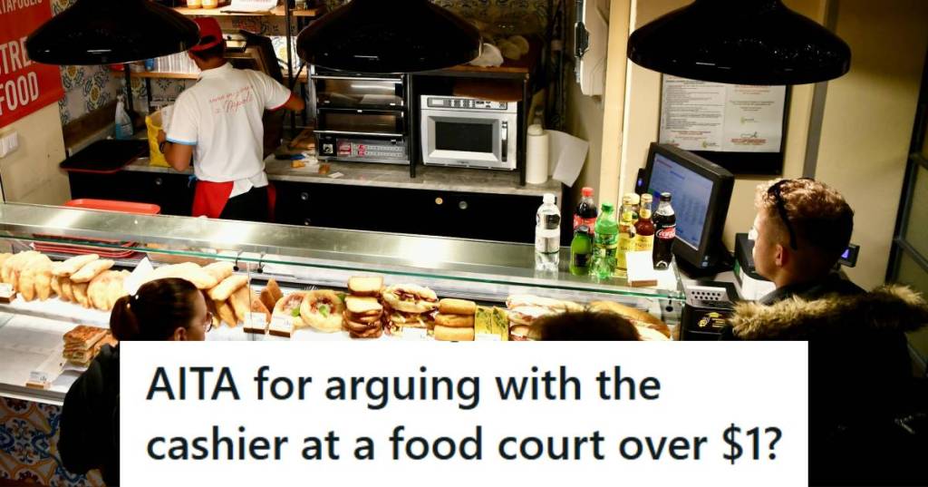 Man ordering food at a food court restaurant