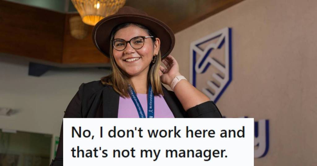 Woman working at a kiosk inside a larger store