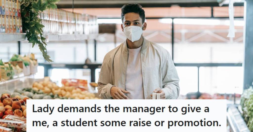 Man wearing a mask walking into a grocery store