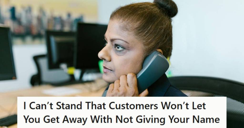 Woman looking angry because someone asked her name