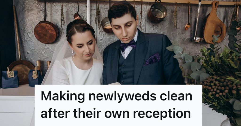 Bride and groom in a kitchen