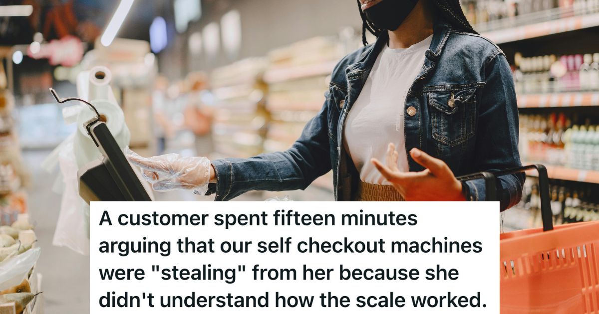 Woman weighing groceries in a store