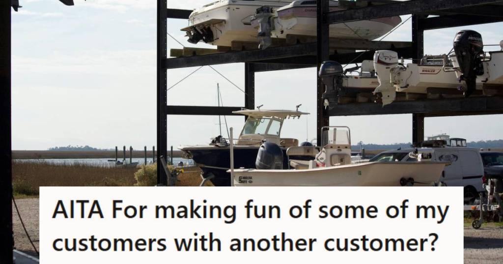 Boats parked in a storage lot on the shores of a big lake
