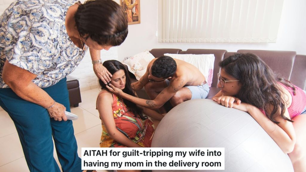woman laboring with family