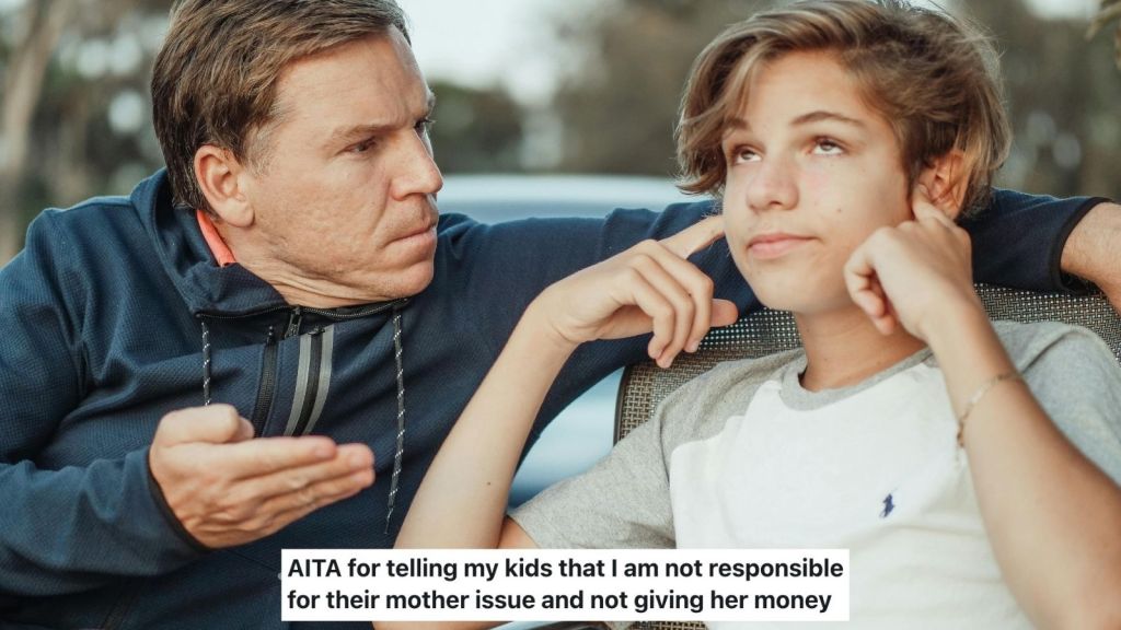 man talking to son not listening