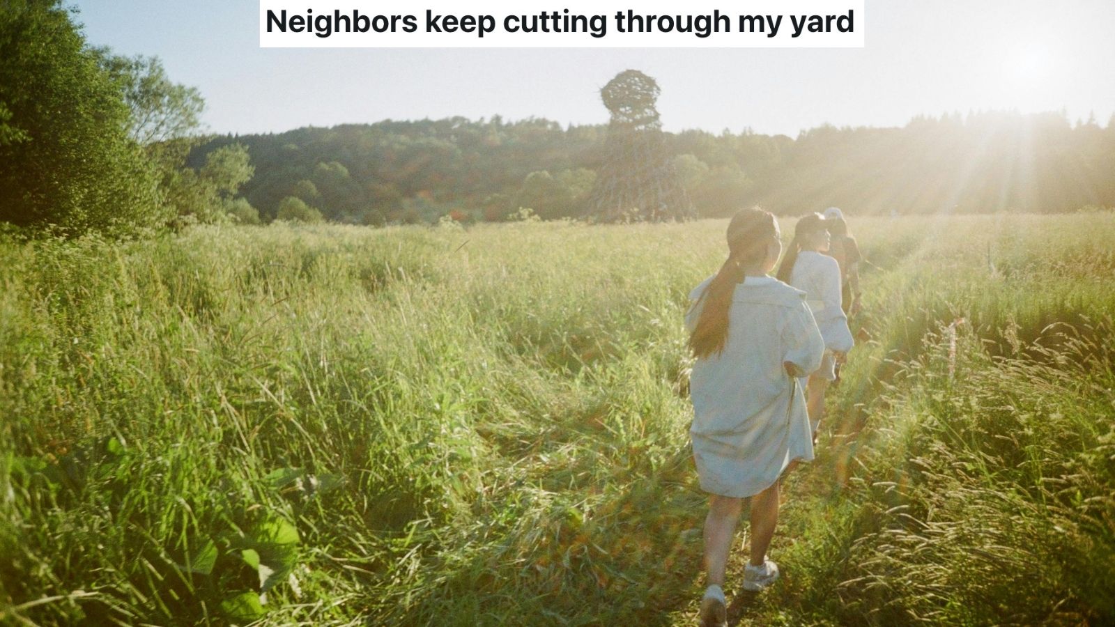 people walking through grass