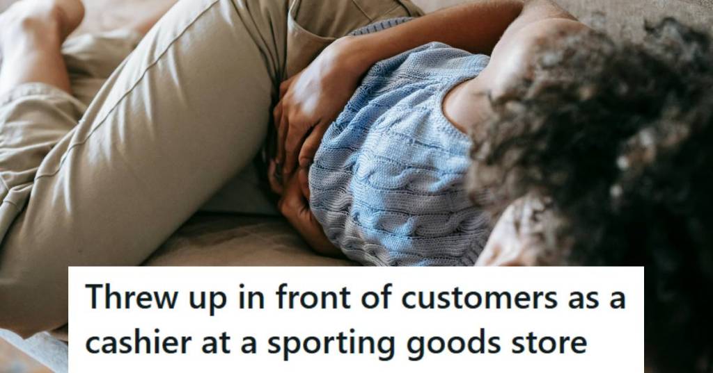 Woman laying on the couch holding her stomach