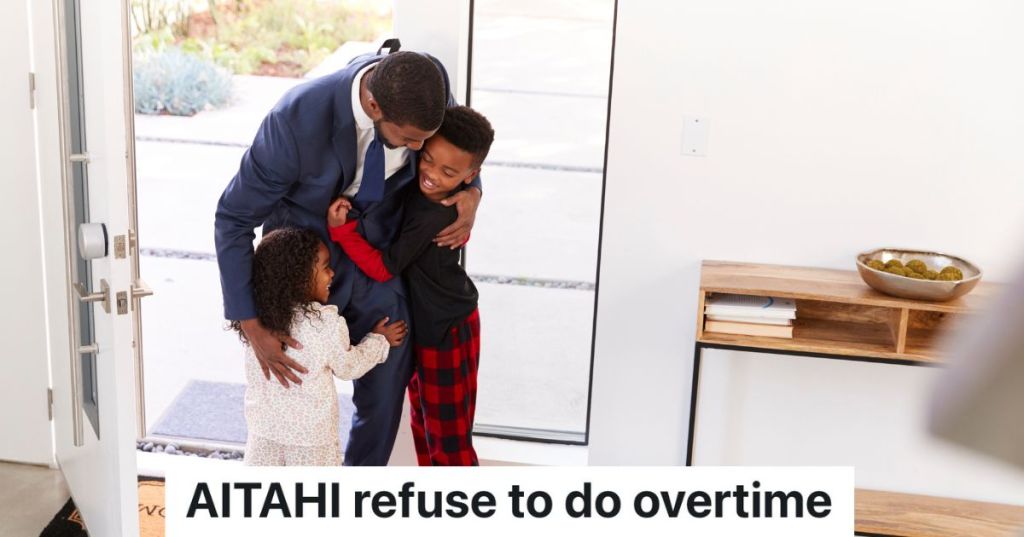 kids hugging dad at the door after work