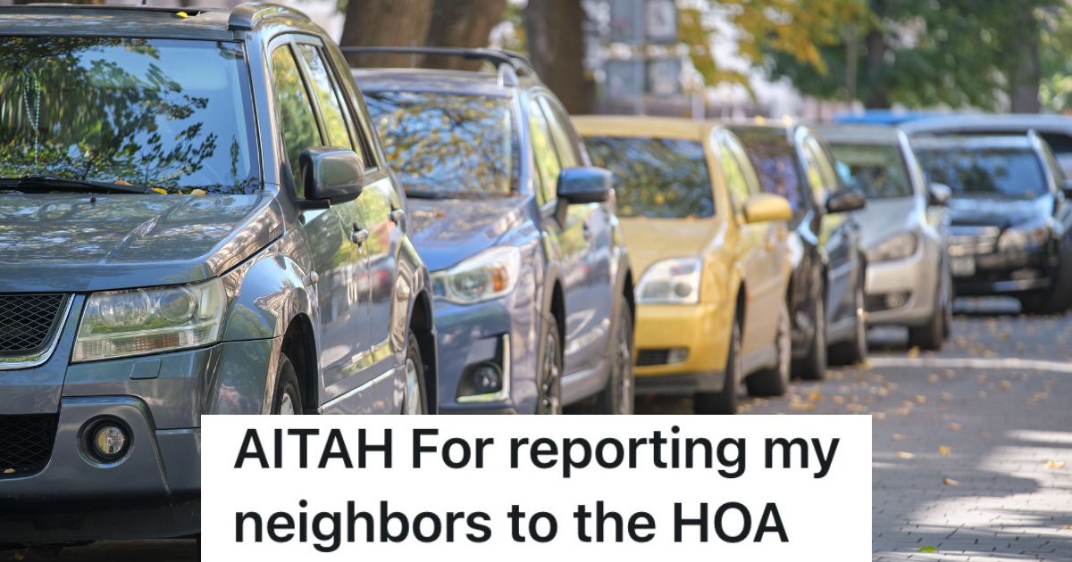 Family Hosts Parties Every Single Weekend, So When One Neighbor Wasnt Able To Park In Her Own Driveway, She Reported Them To The HOA cars parked bumper to bumper on the street