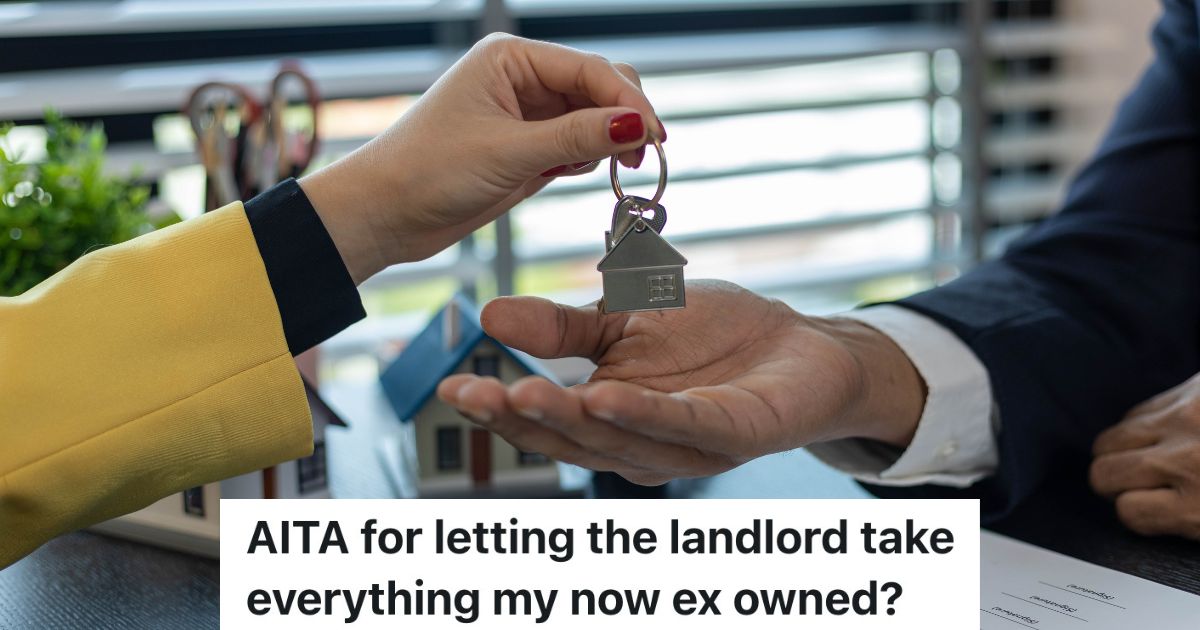 Woman Moves In With Her Boyfriend And Her Boyfriends Sisters Family, But When His Sister Doesnt Pay The Rent, She Gives The Landlord The Keys woman handing house keys to a man