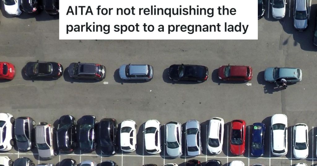 crowded parking lot with one-way traffic