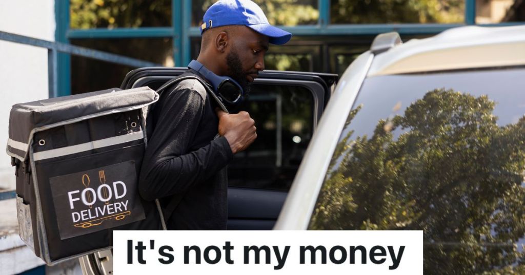 man with insulated bag that reads "food delivery" getting out of car