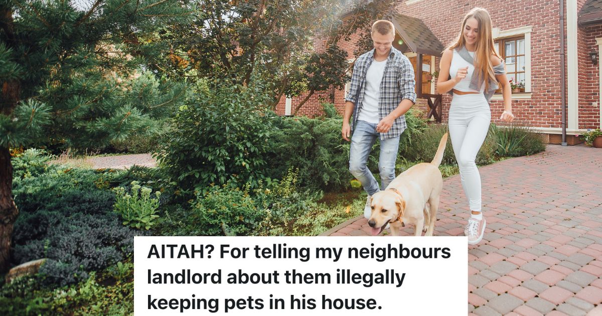 New Neighbors Break All The HOA Rules And A Rule Of Their Lease, So One HOA Member Rats Them Out To Their Landlord Who Ends Up Evicting Them young couple outside with their dog