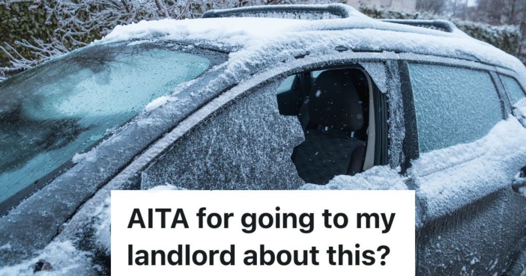 car with broken window in the winter