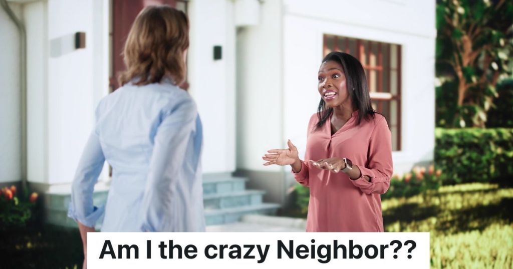 two women talking in front of house