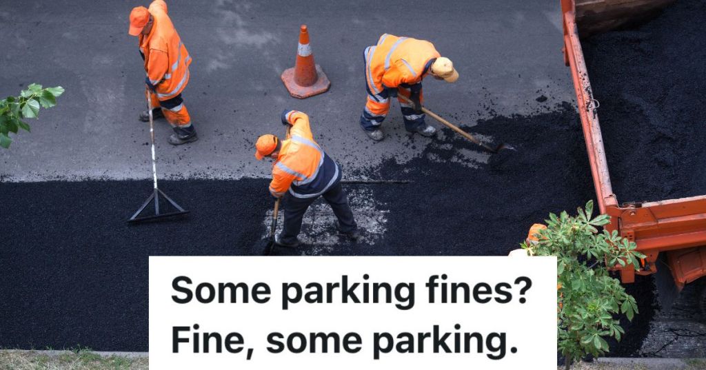 four men in orange resurfacing road