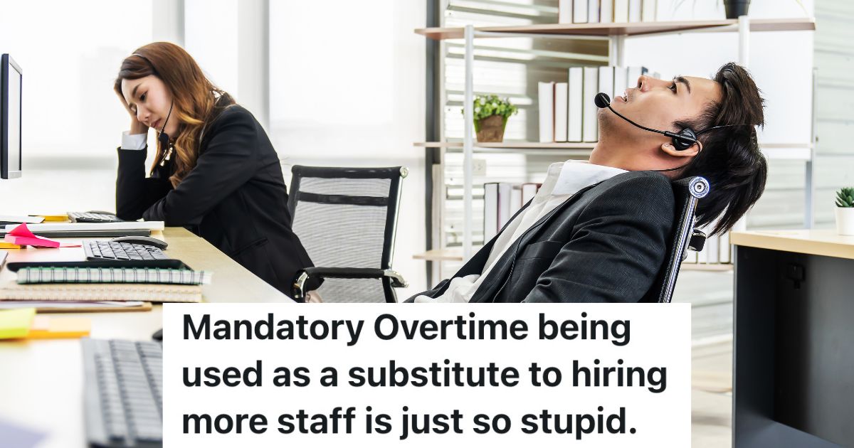 two stressed out employees wearing headsets
