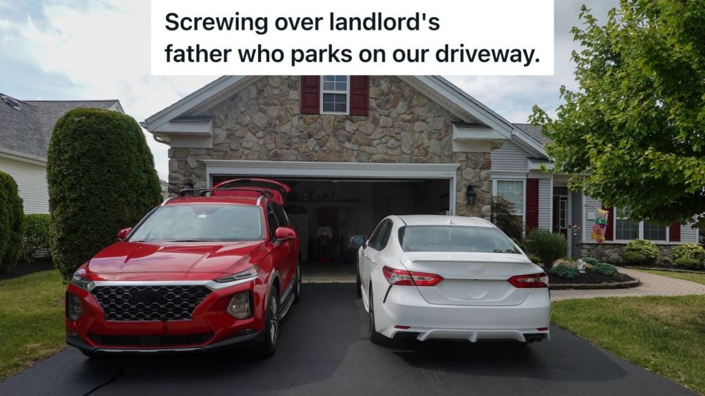 two cars parked in a driveway
