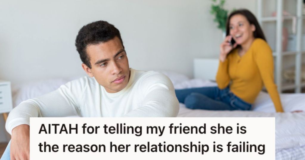 Man feeling upste with the woman talking on the phone