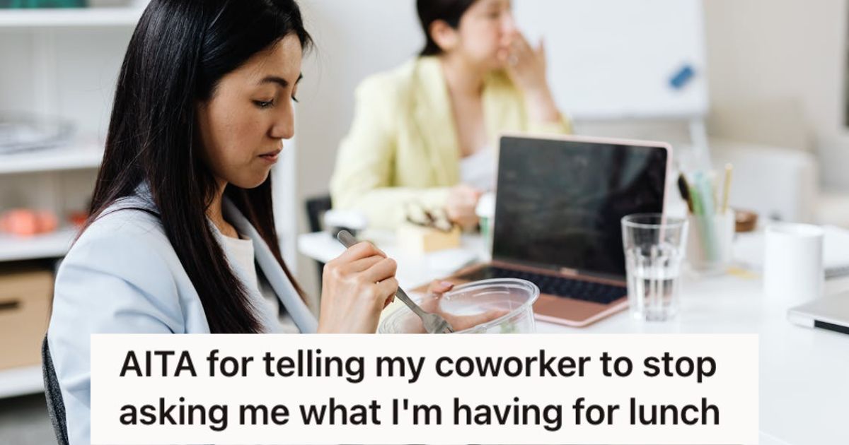 Woman eating lunch at work with a colleague
