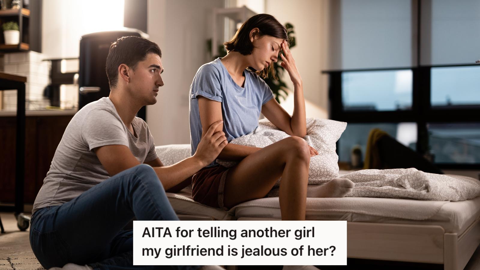 Man trying to comfort an upset woman