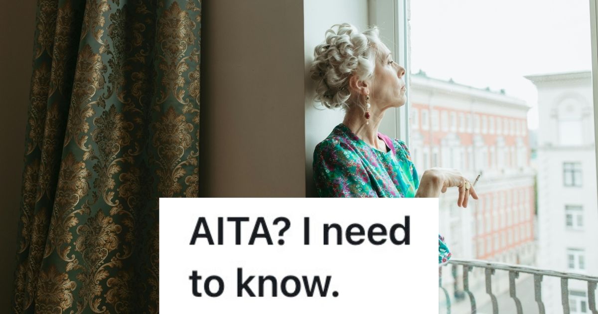 Older woman smoking outside