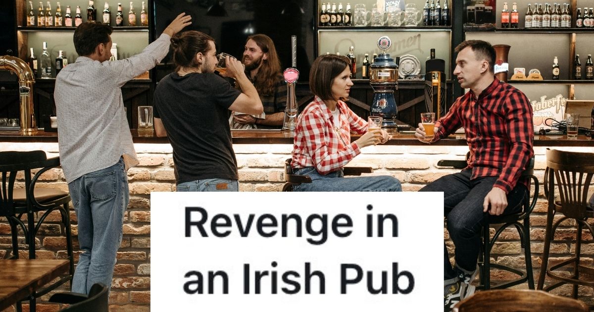 3 guys and a girl at a pub bar