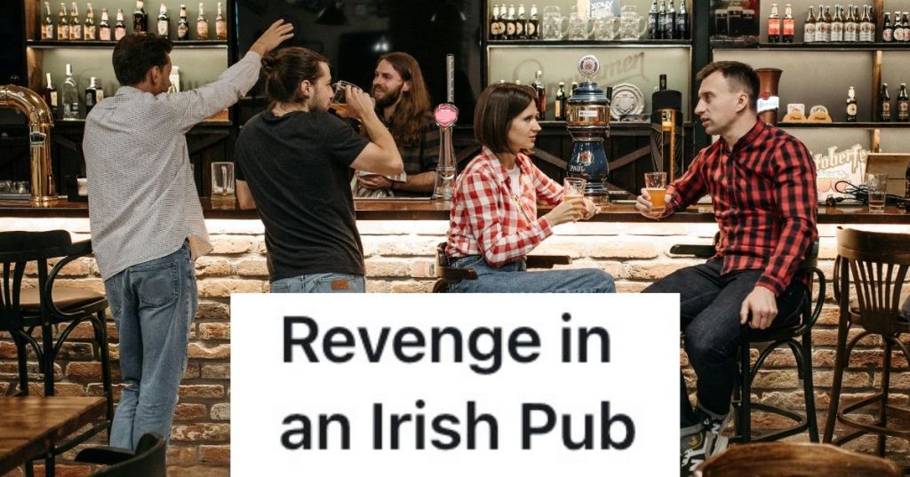 3 guys and a girl at a pub bar