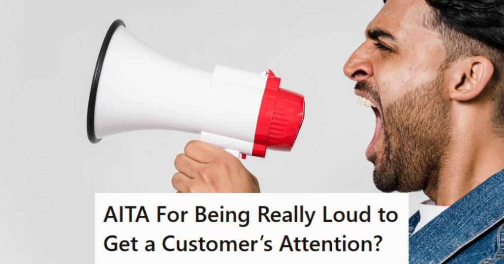Man yelling in a megaphone to get customer's attention