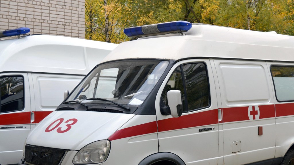Ambulances parked by a building