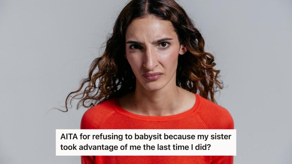 angry woman In red scowling at camera