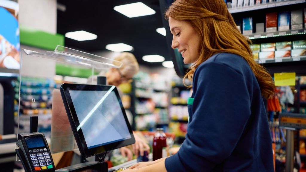 smiling female cashier