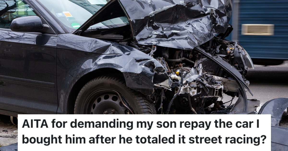 totaled car on a street