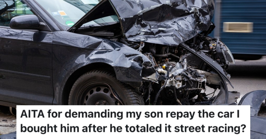 totaled car on a street