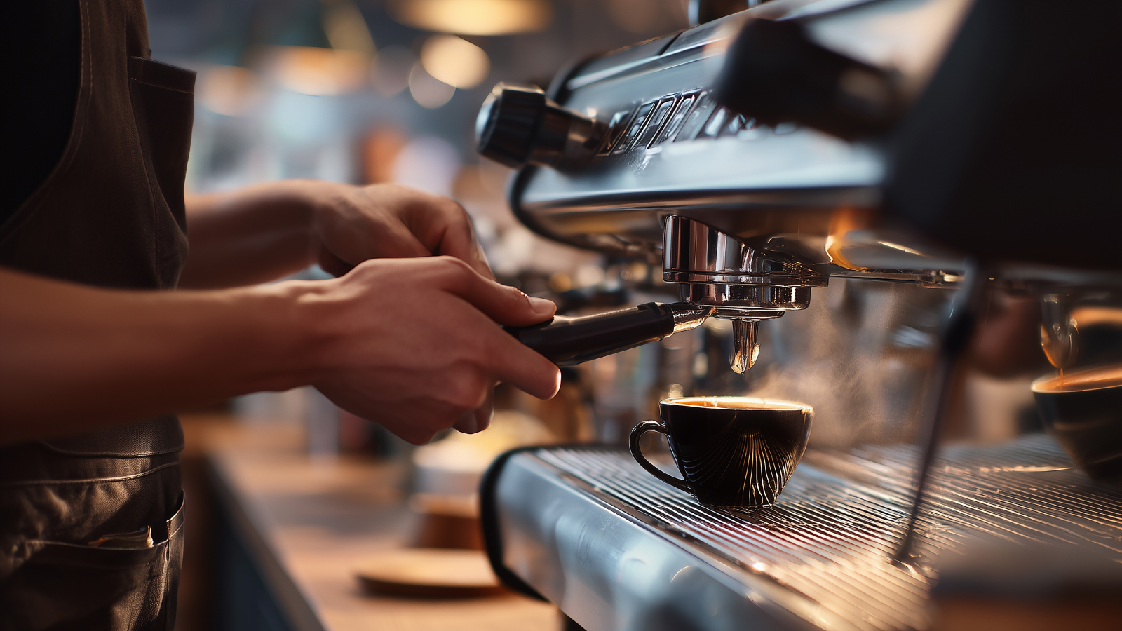 A barista making espresso