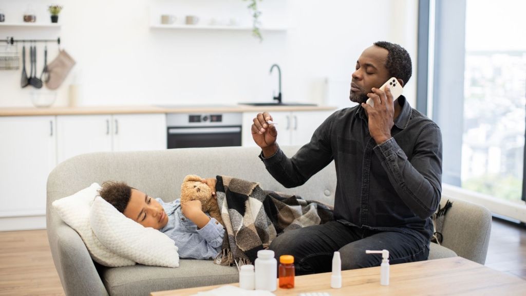 dad home with sick kid