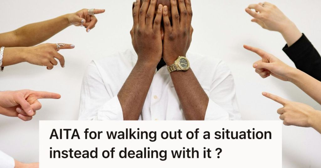 embarrassed man with fingers pointed at him