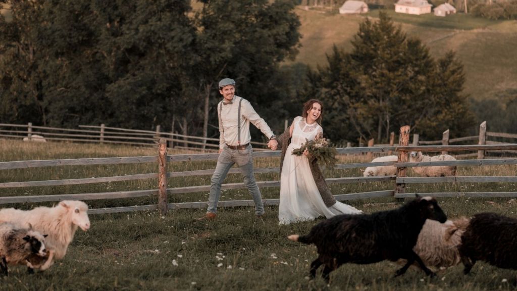 farm wedding couple